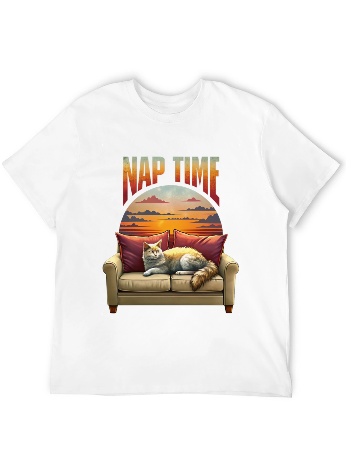 Nap Time Cat on Couch Graphic T-Shirt