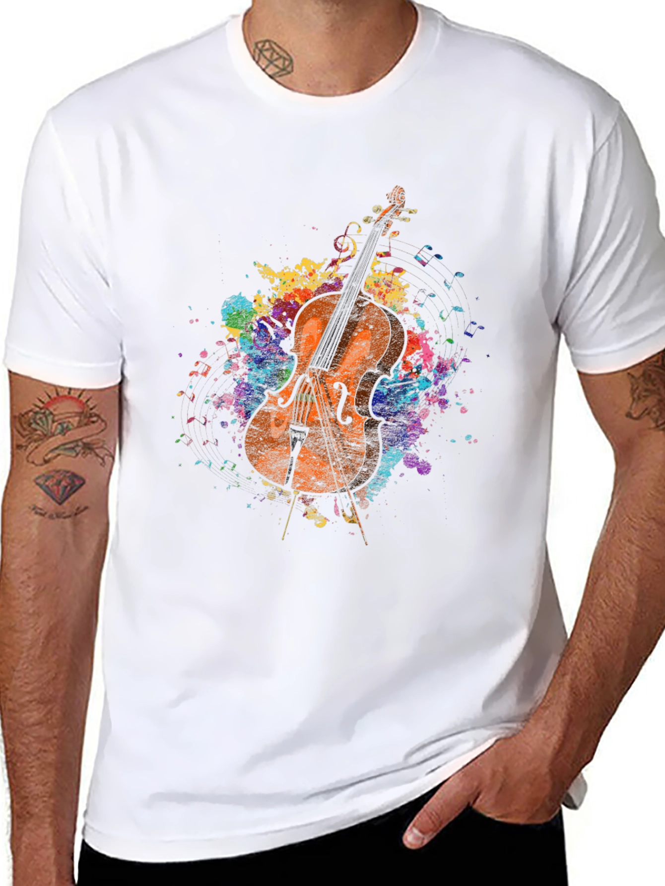 Musical Cello Paint Splatter Graphic Tee