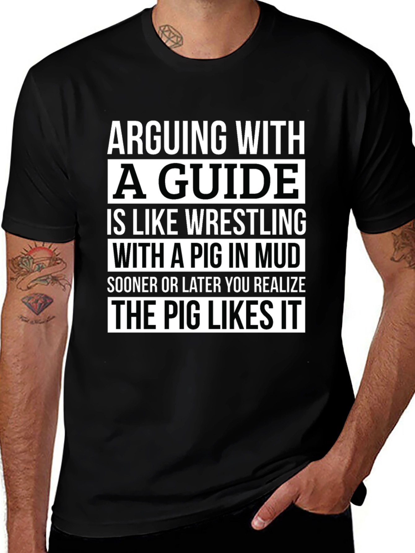 Arguing With a Guide Pig in Mud Black T-Shirt