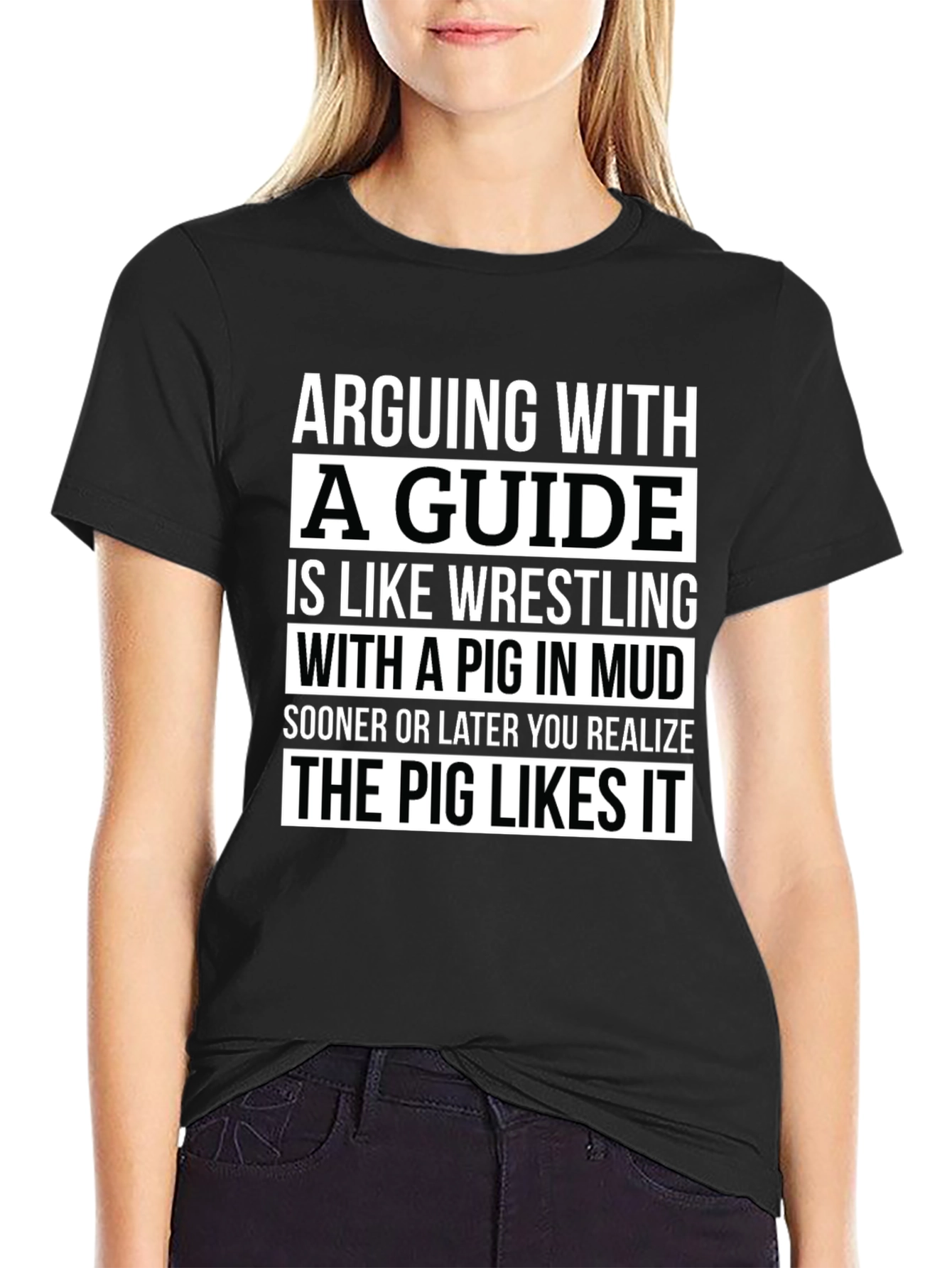 Arguing With a Guide Pig in Mud Black T-Shirt
