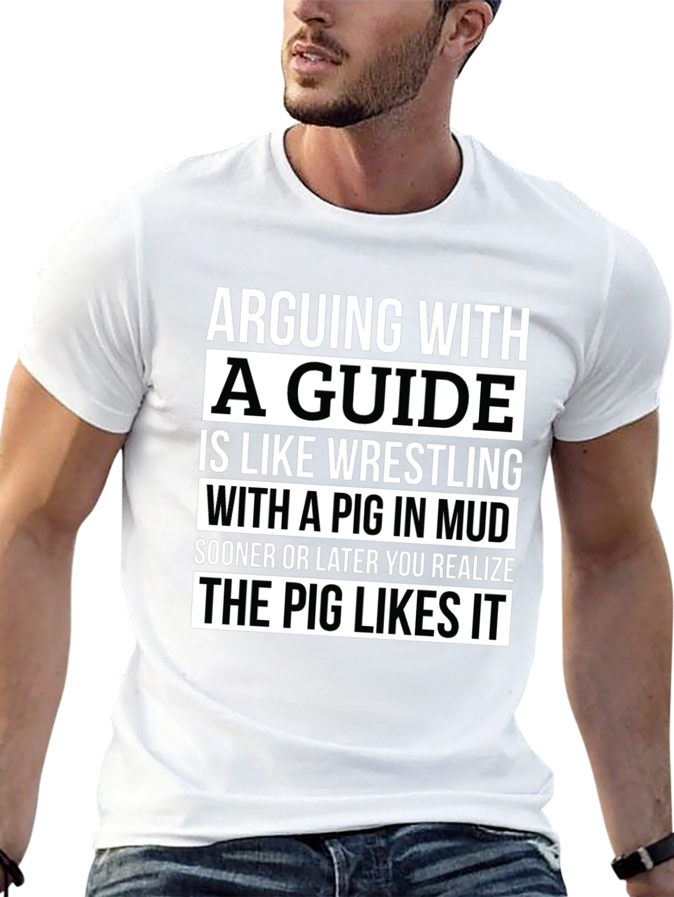 Arguing With a Guide Pig in Mud Black T-Shirt