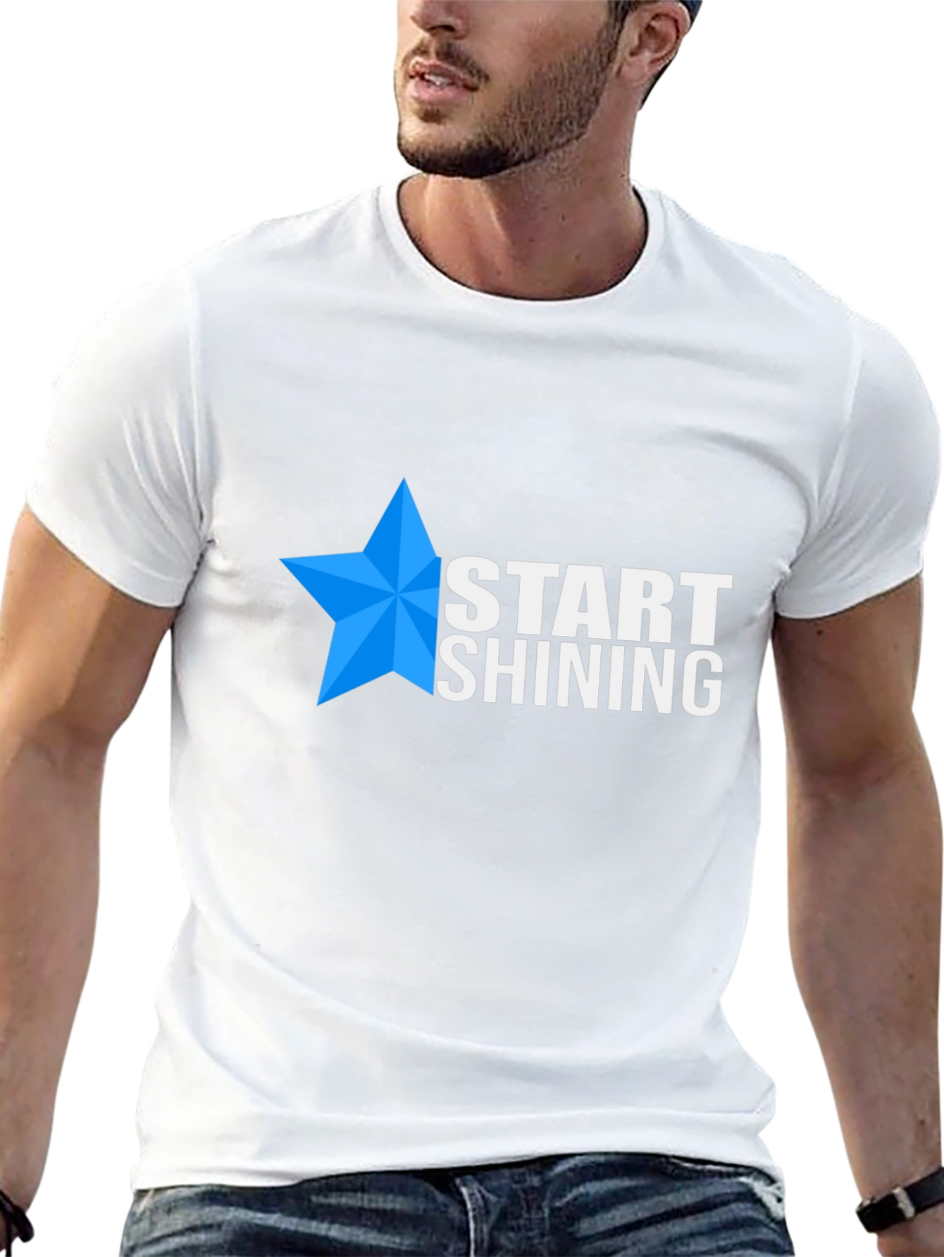 Start Shining Black T-Shirt with Blue Star Design