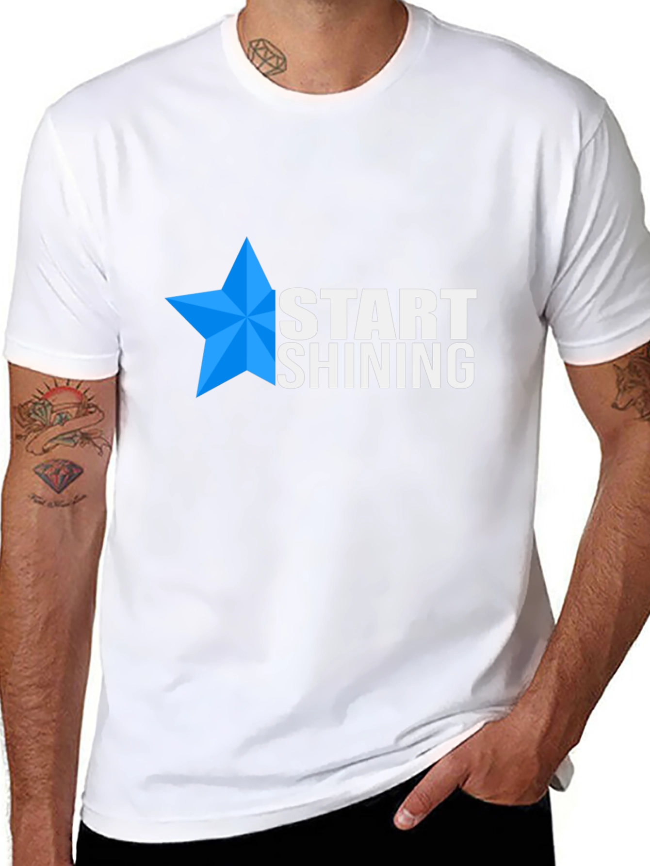 Start Shining Black T-Shirt with Blue Star Design