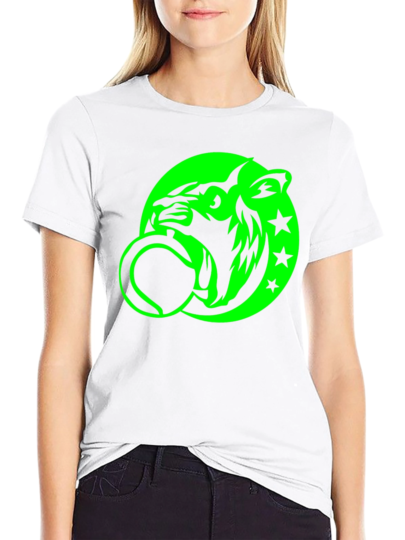 Black Tee with Neon Green Tiger Graphic