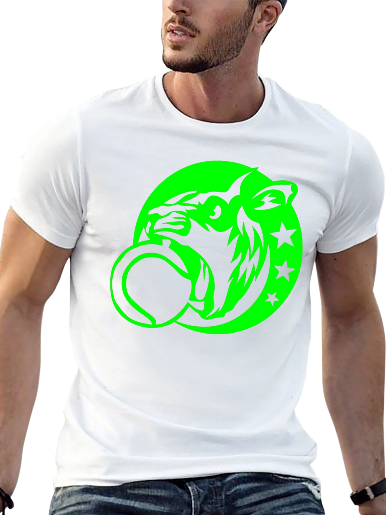 Black Tee with Neon Green Tiger Graphic