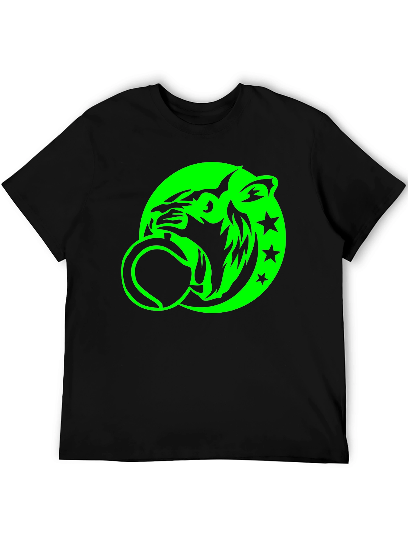 Black Tee with Neon Green Tiger Graphic