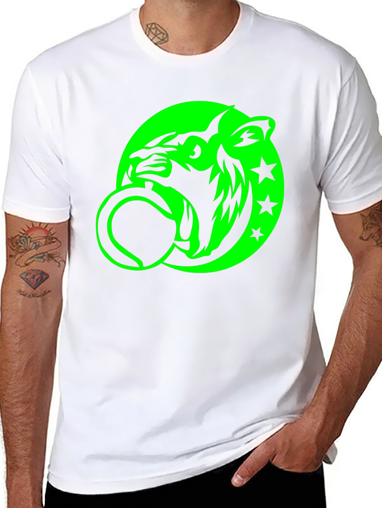 Black Tee with Neon Green Tiger Graphic
