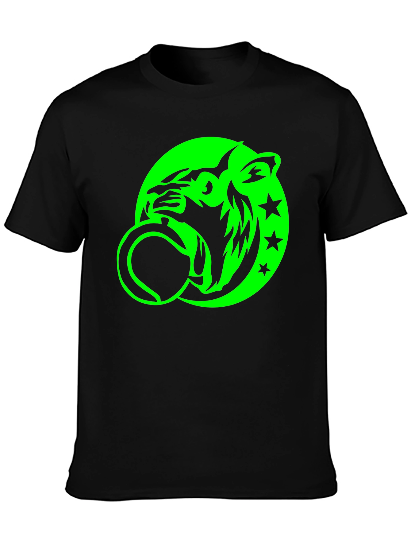 Black Tee with Neon Green Tiger Graphic