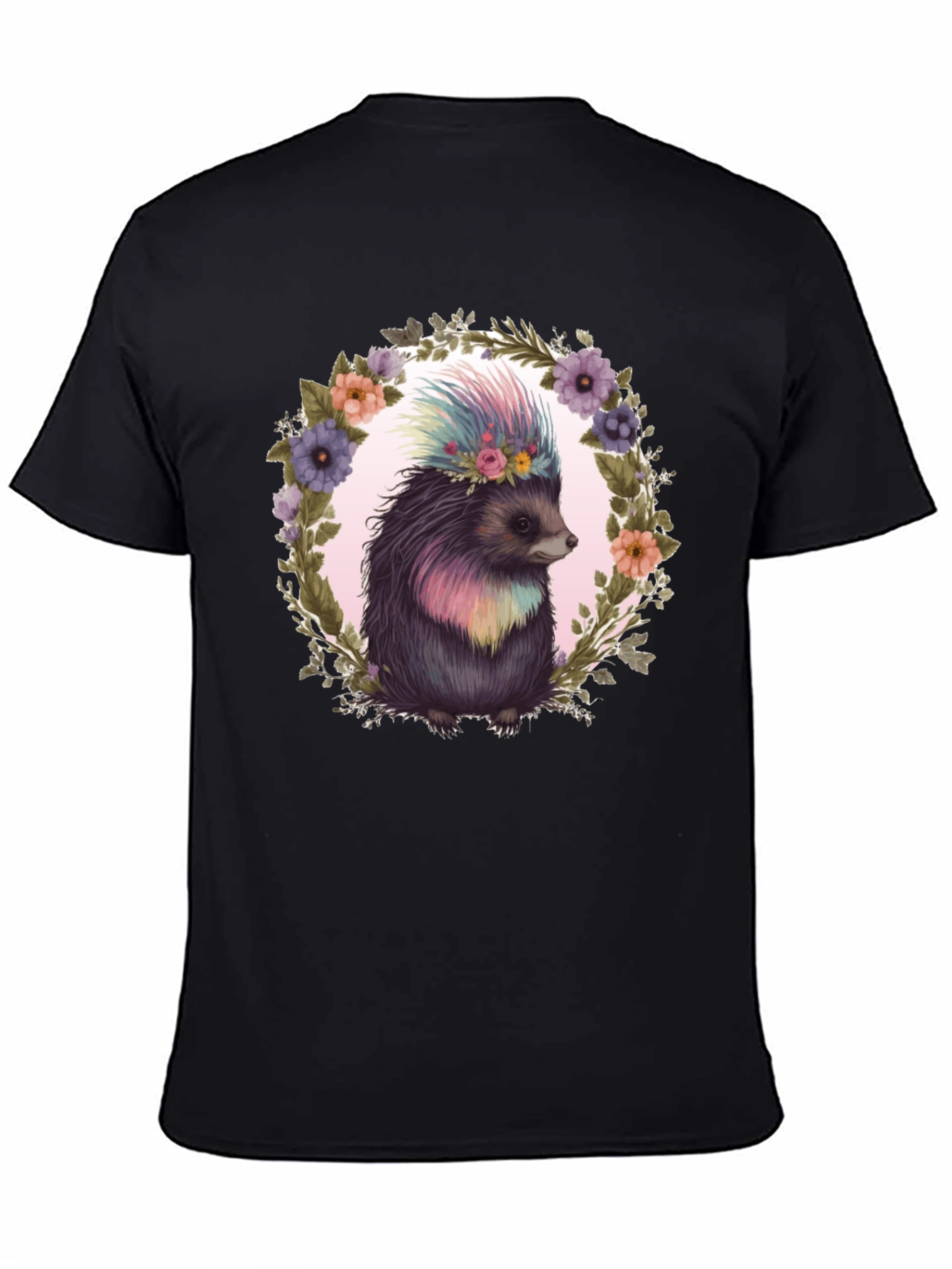 Floral Hedgehog Graphic Tee - Black