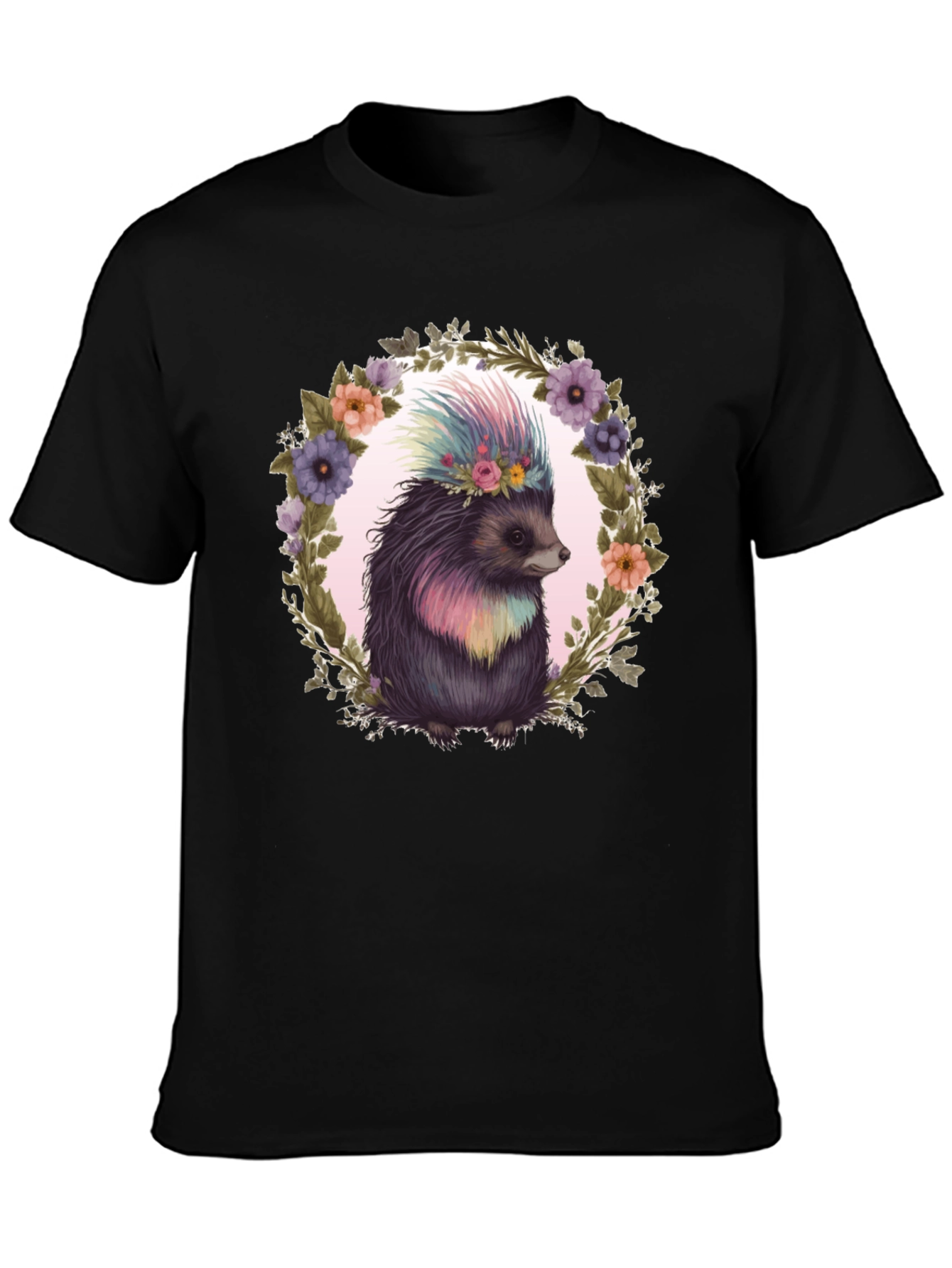 Floral Hedgehog Graphic Tee - Black