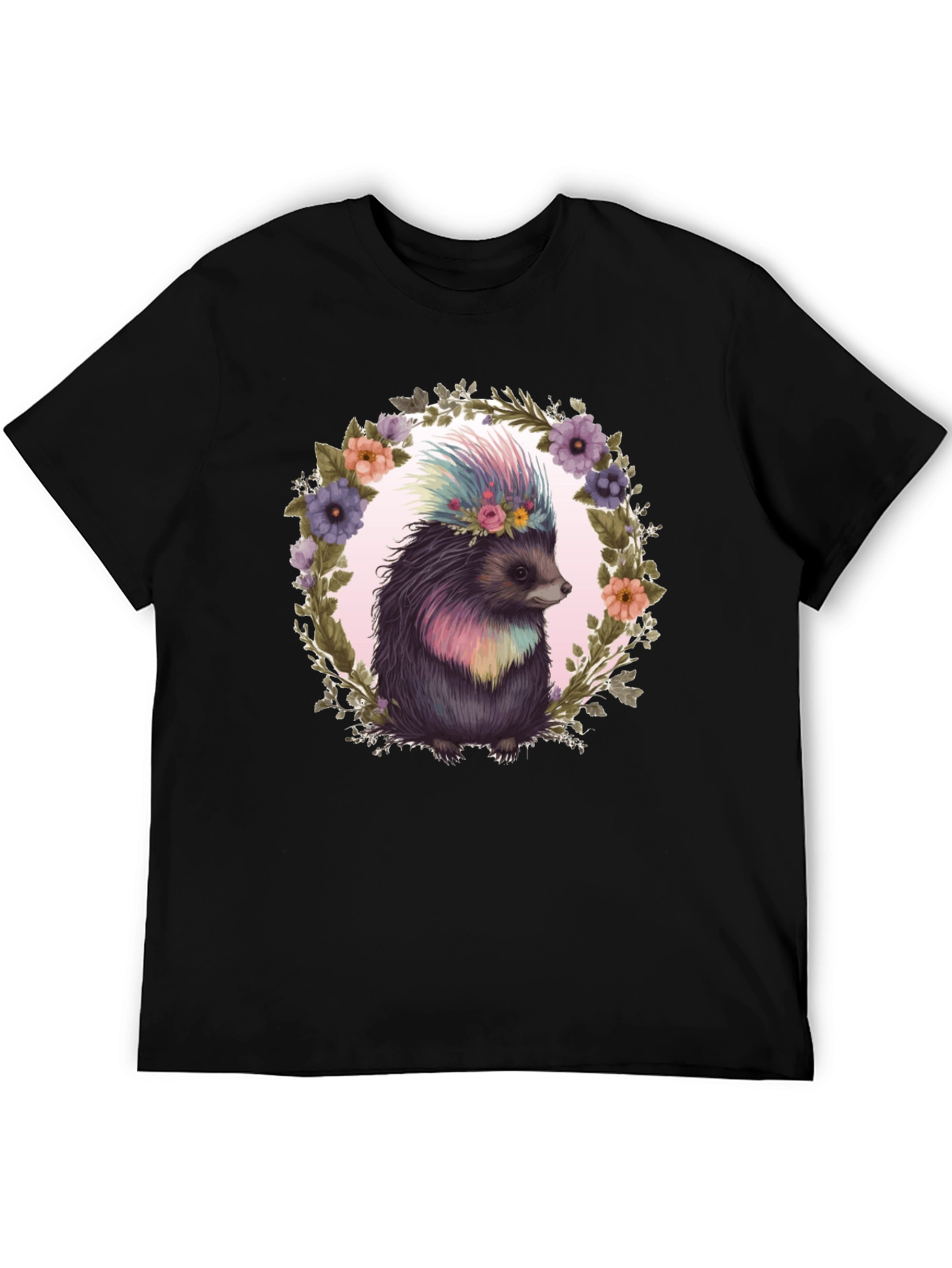 Floral Hedgehog Graphic Tee - Black