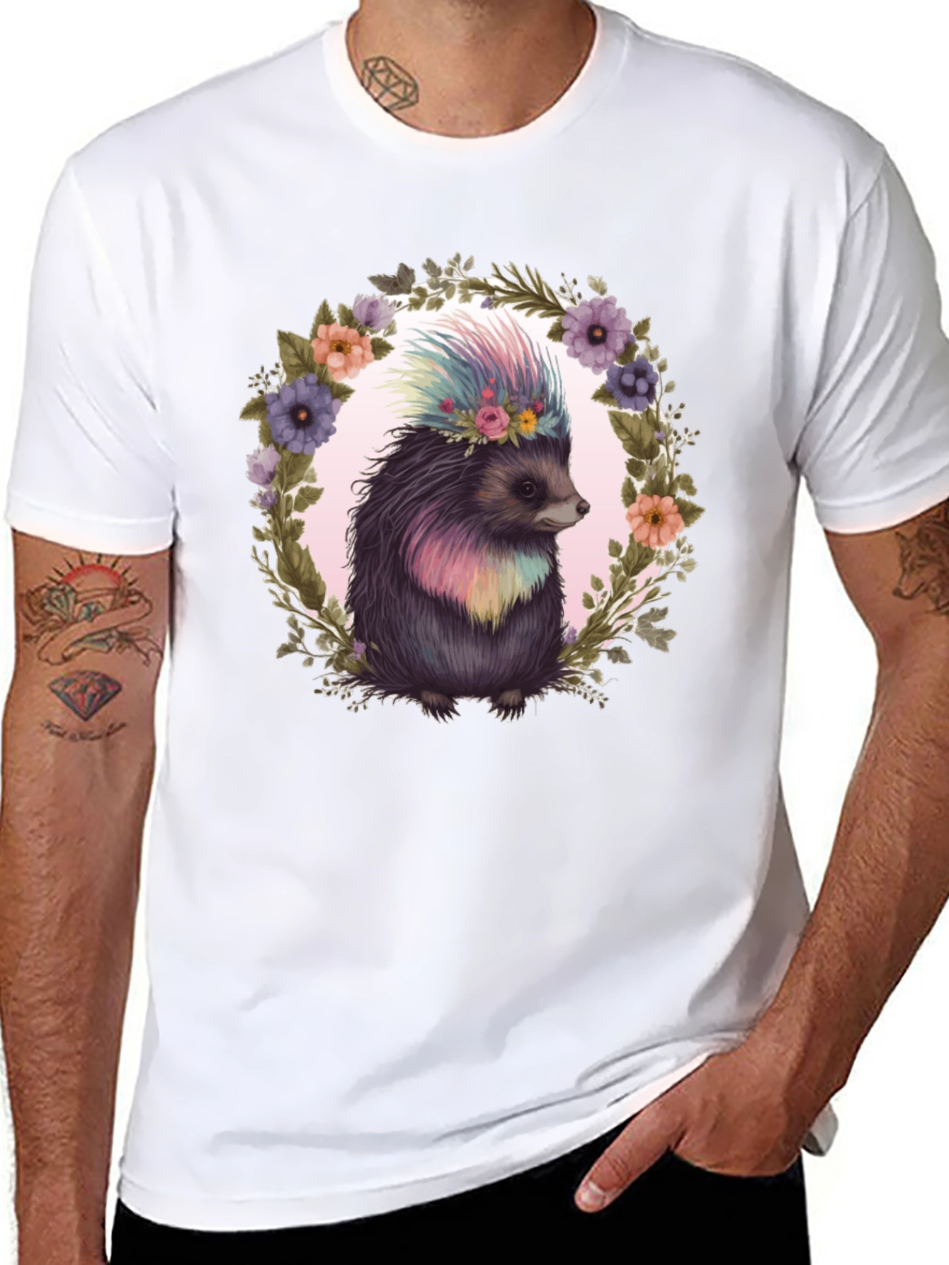 Floral Hedgehog Graphic Tee - Black