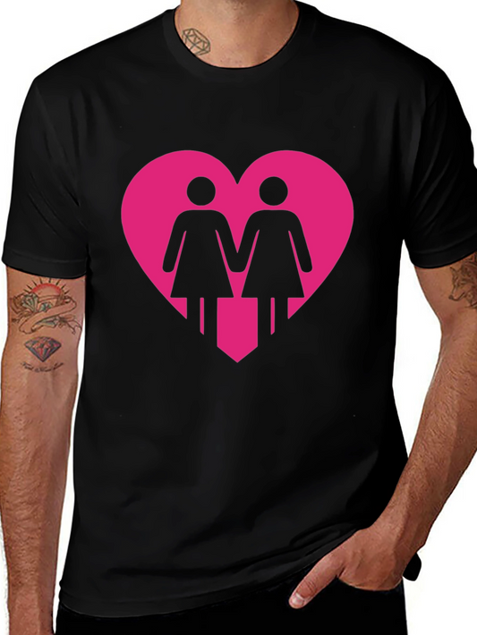 Lesbian Couple Heart Graphic Tee - Black