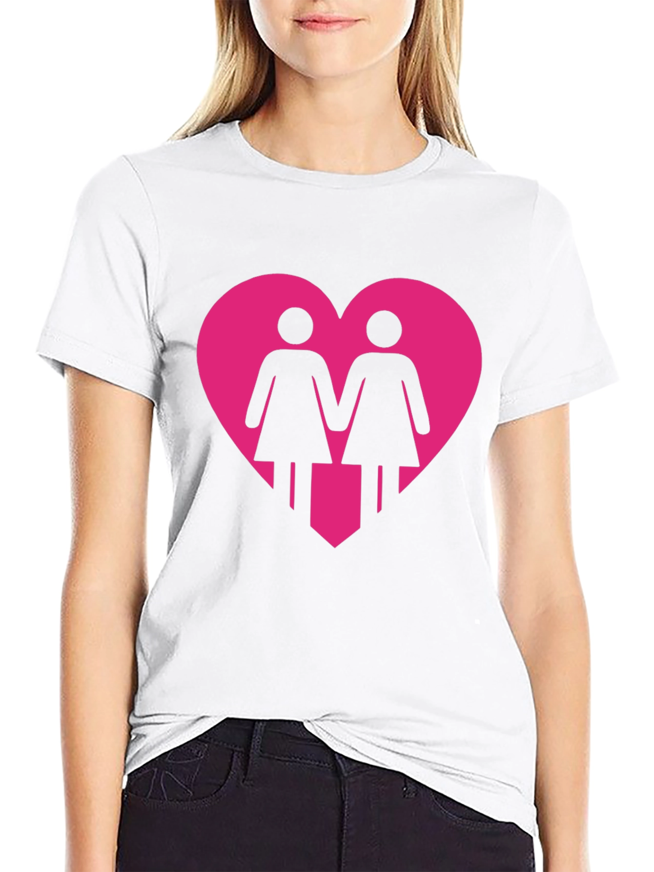 Lesbian Couple Heart Graphic Tee - Black