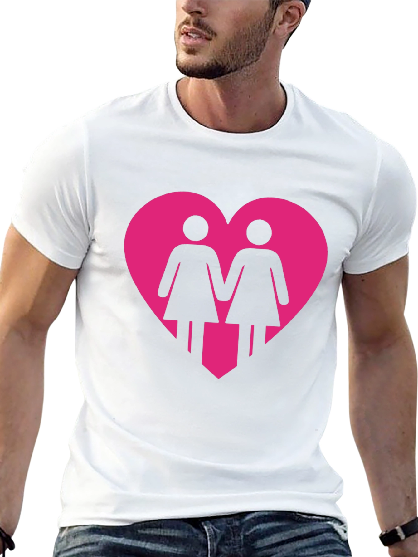 Lesbian Couple Heart Graphic Tee - Black