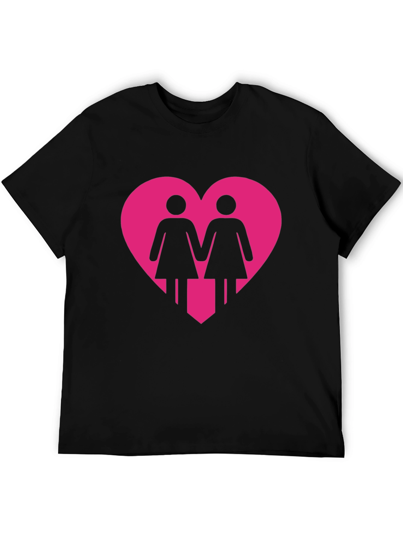 Lesbian Couple Heart Graphic Tee - Black