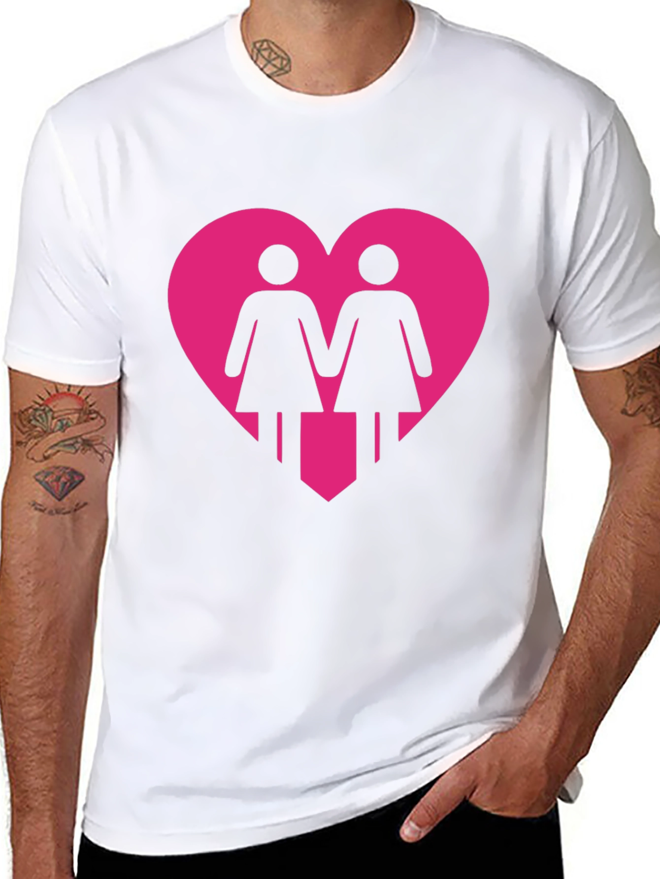 Lesbian Couple Heart Graphic Tee - Black