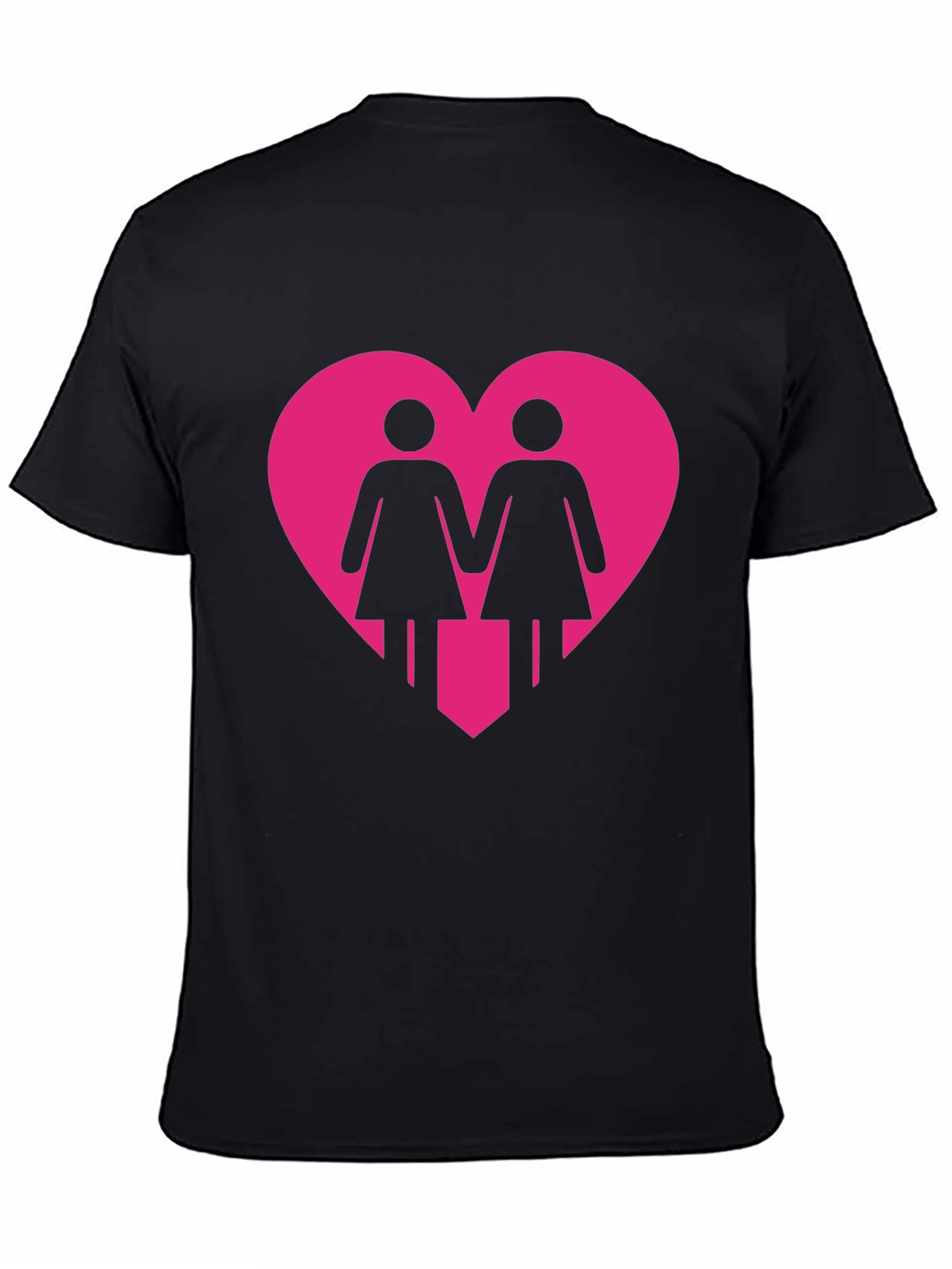 Lesbian Couple Heart Graphic Tee - Black