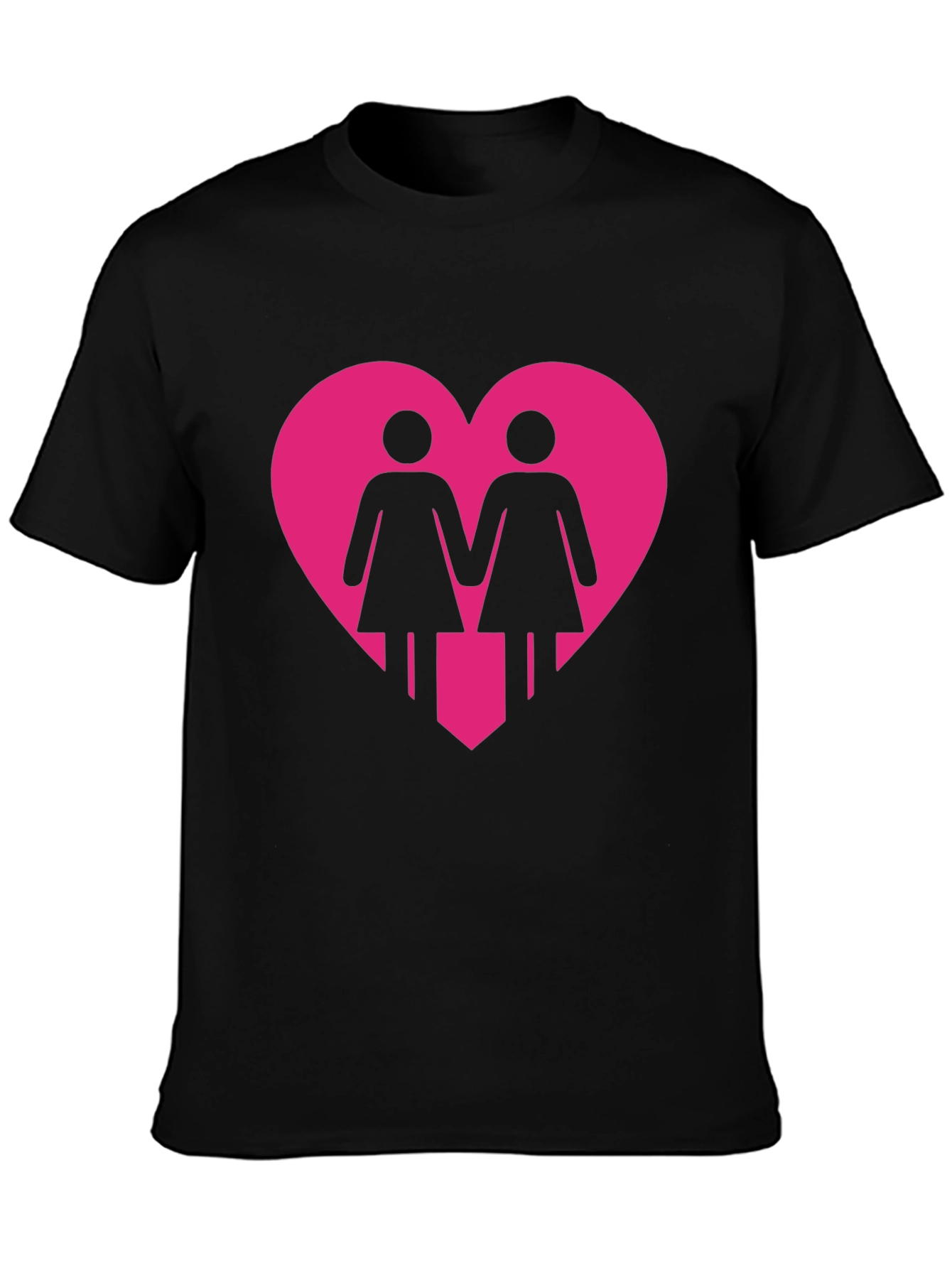 Lesbian Couple Heart Graphic Tee - Black