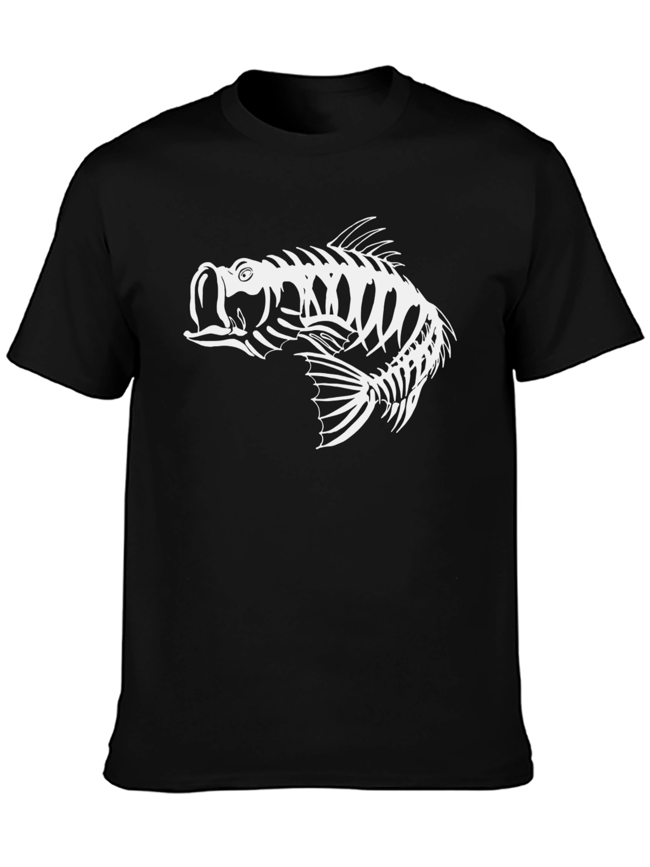 Skeleton Fish Graphic Tee - Black Cotton T-Shirt