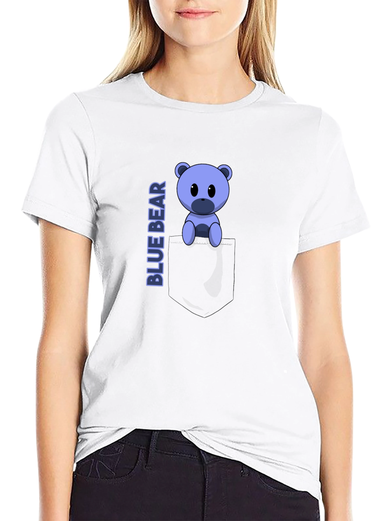 Blue Bear Pocket Tee - Cute Graphic T-Shirt