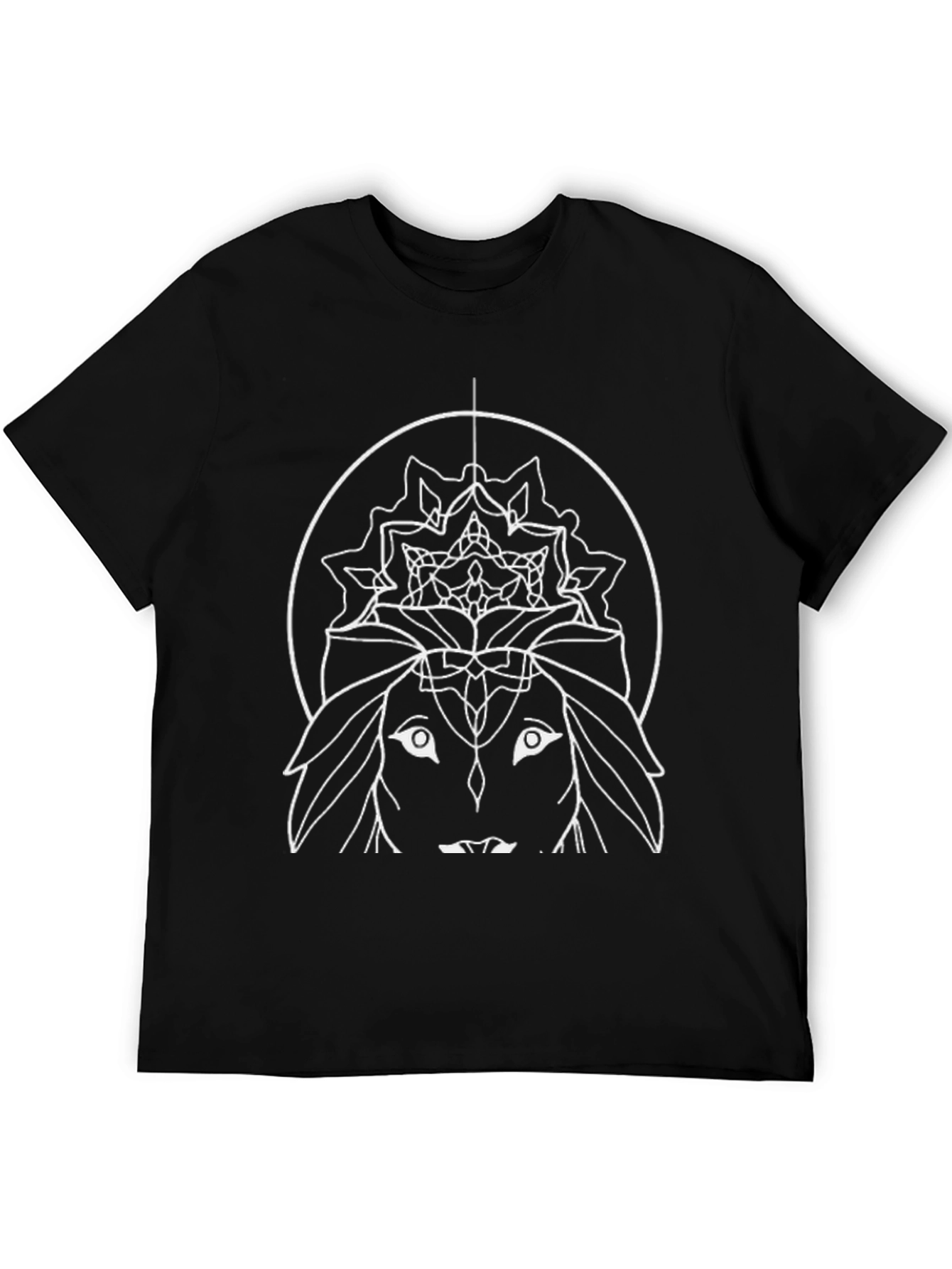 Abstract White Mandala Print Black T-Shirt