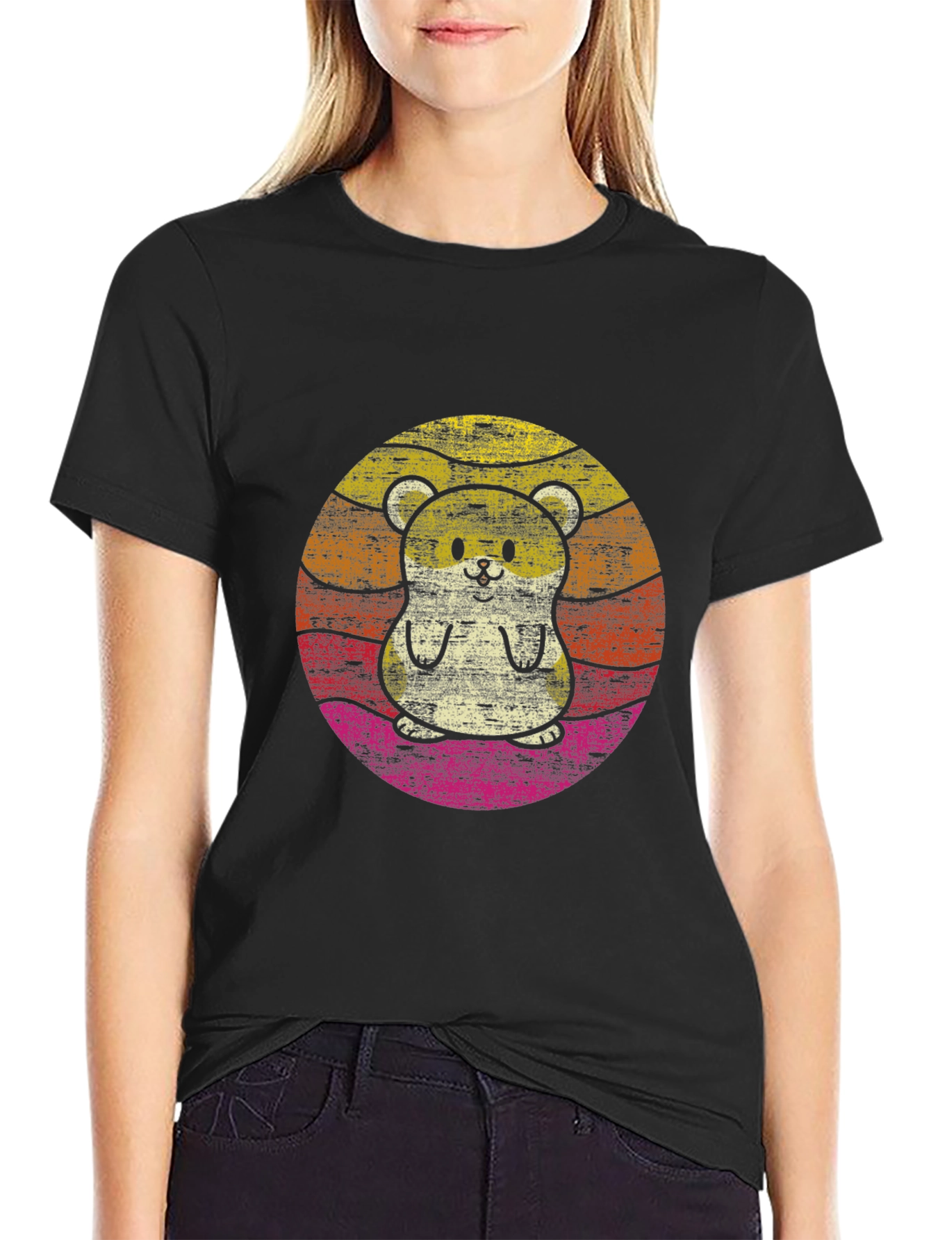 Retro Hamster Graphic Tee - Black