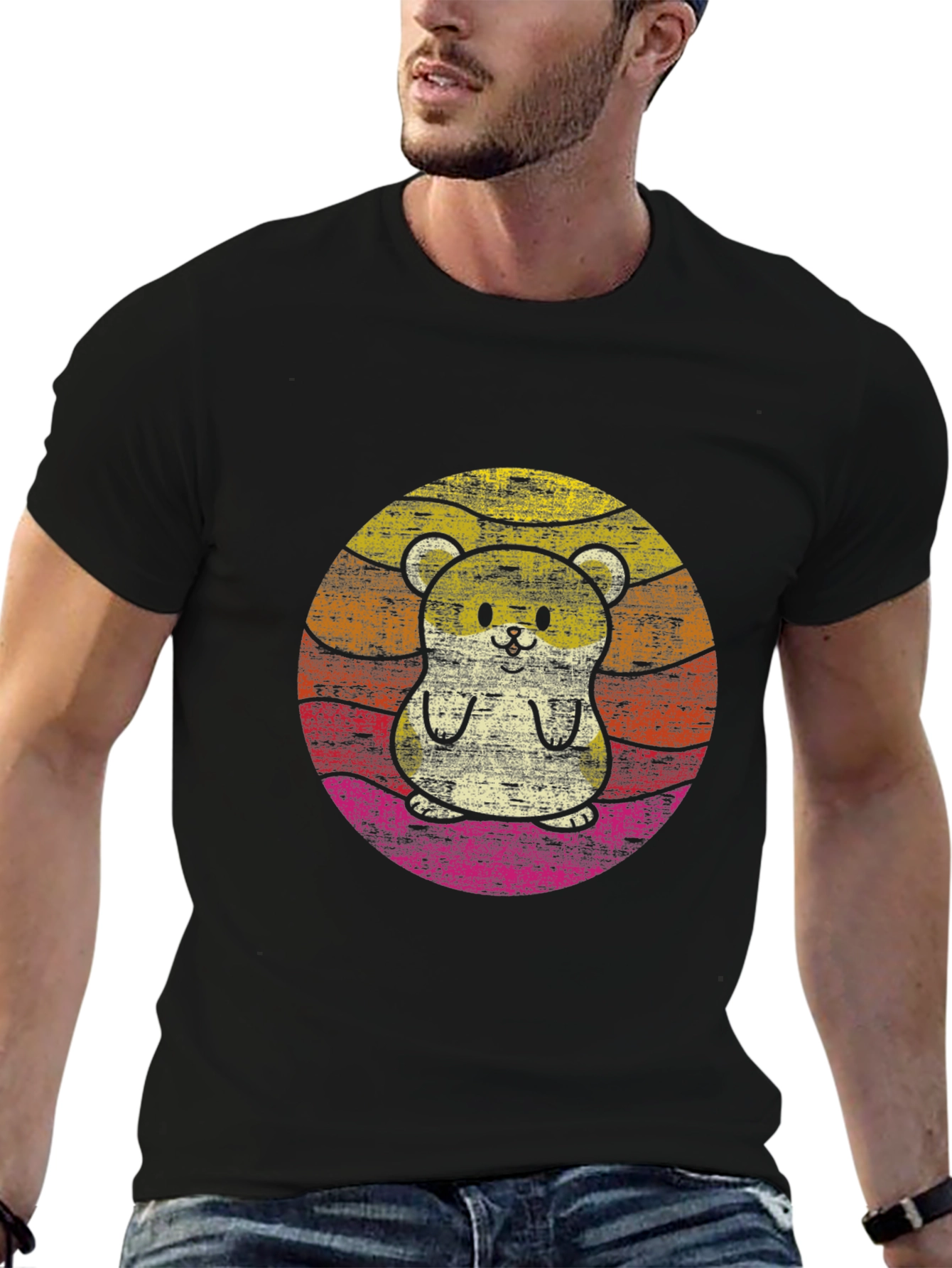Retro Hamster Graphic Tee - Black