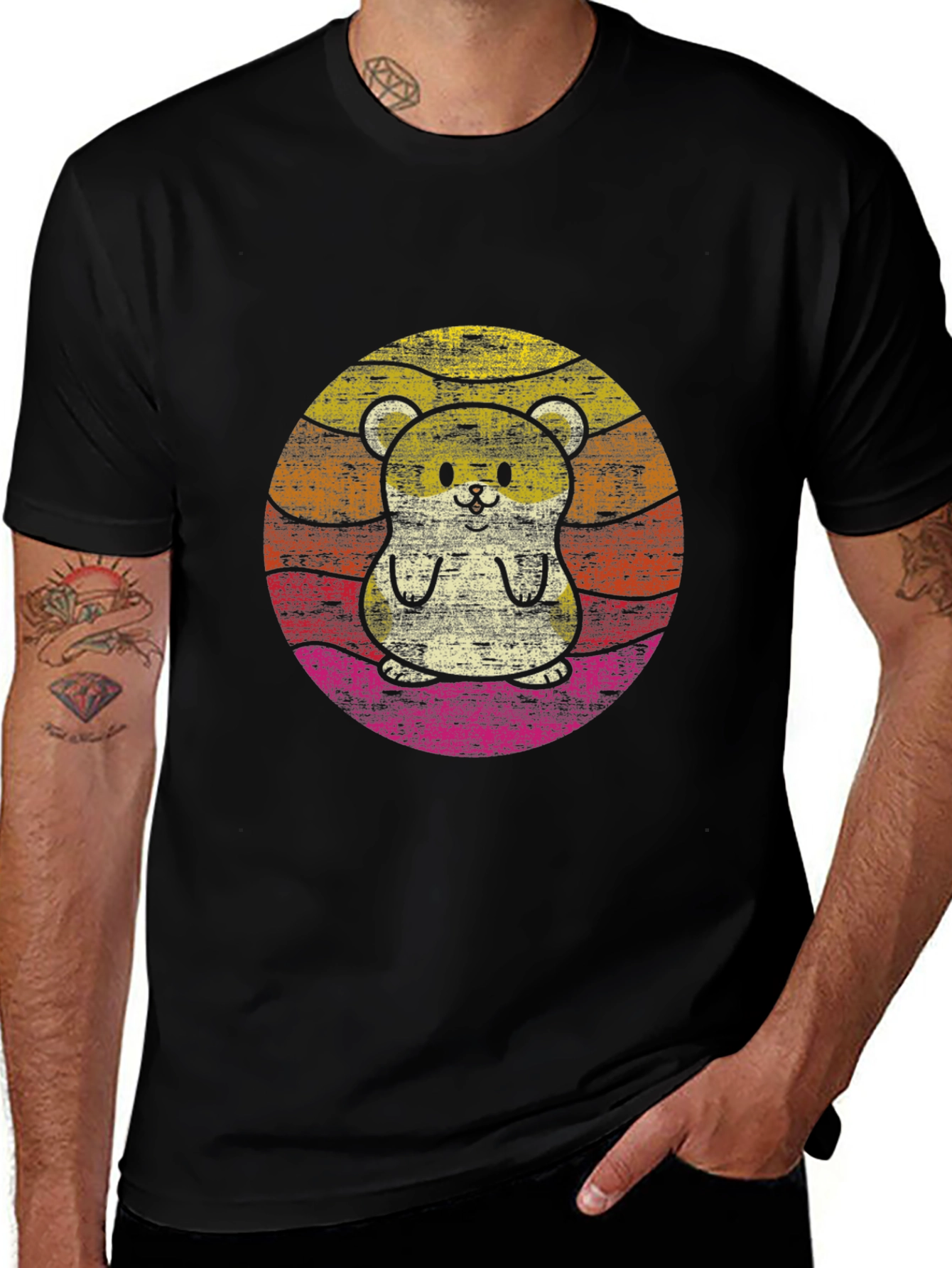 Retro Hamster Graphic Tee - Black