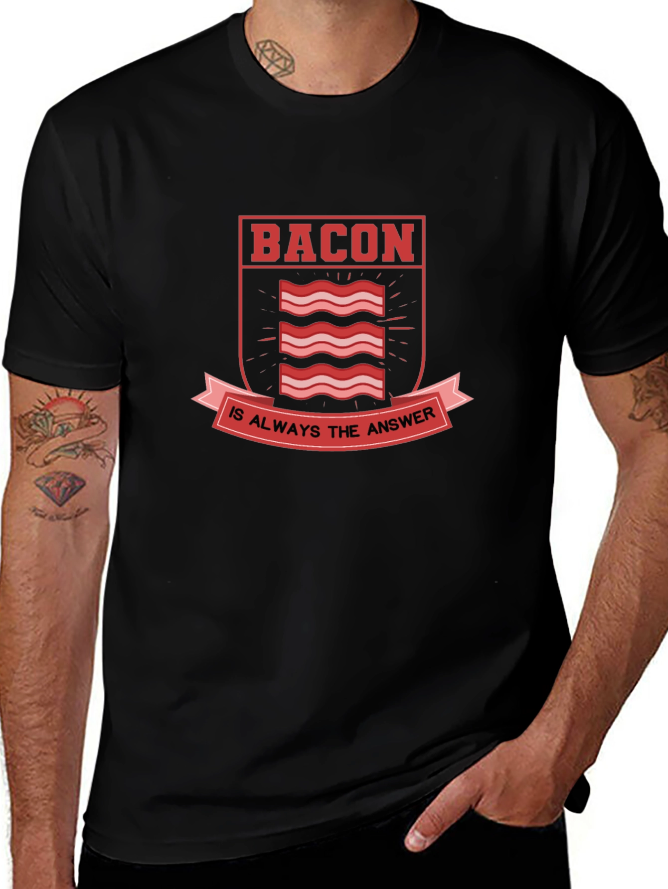 Bacon Is Always The Answer Graphic Tee - Black