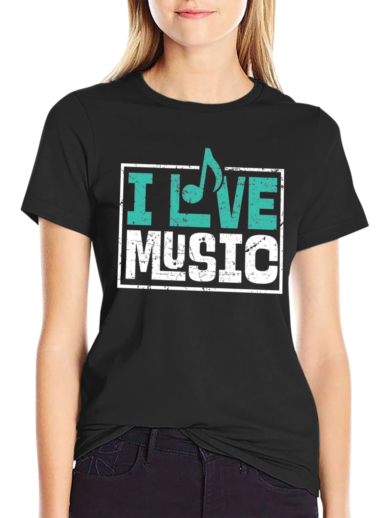 I Love Music Graphic T-Shirt - Black