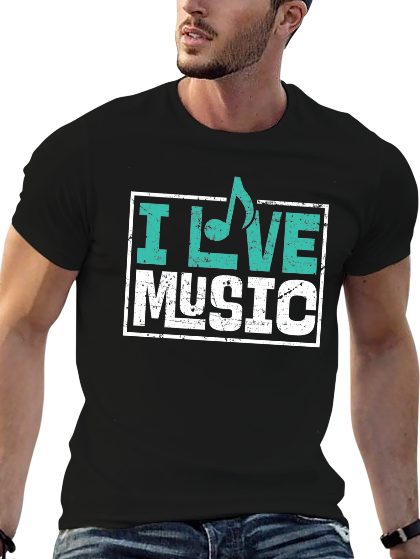 I Love Music Graphic T-Shirt - Black