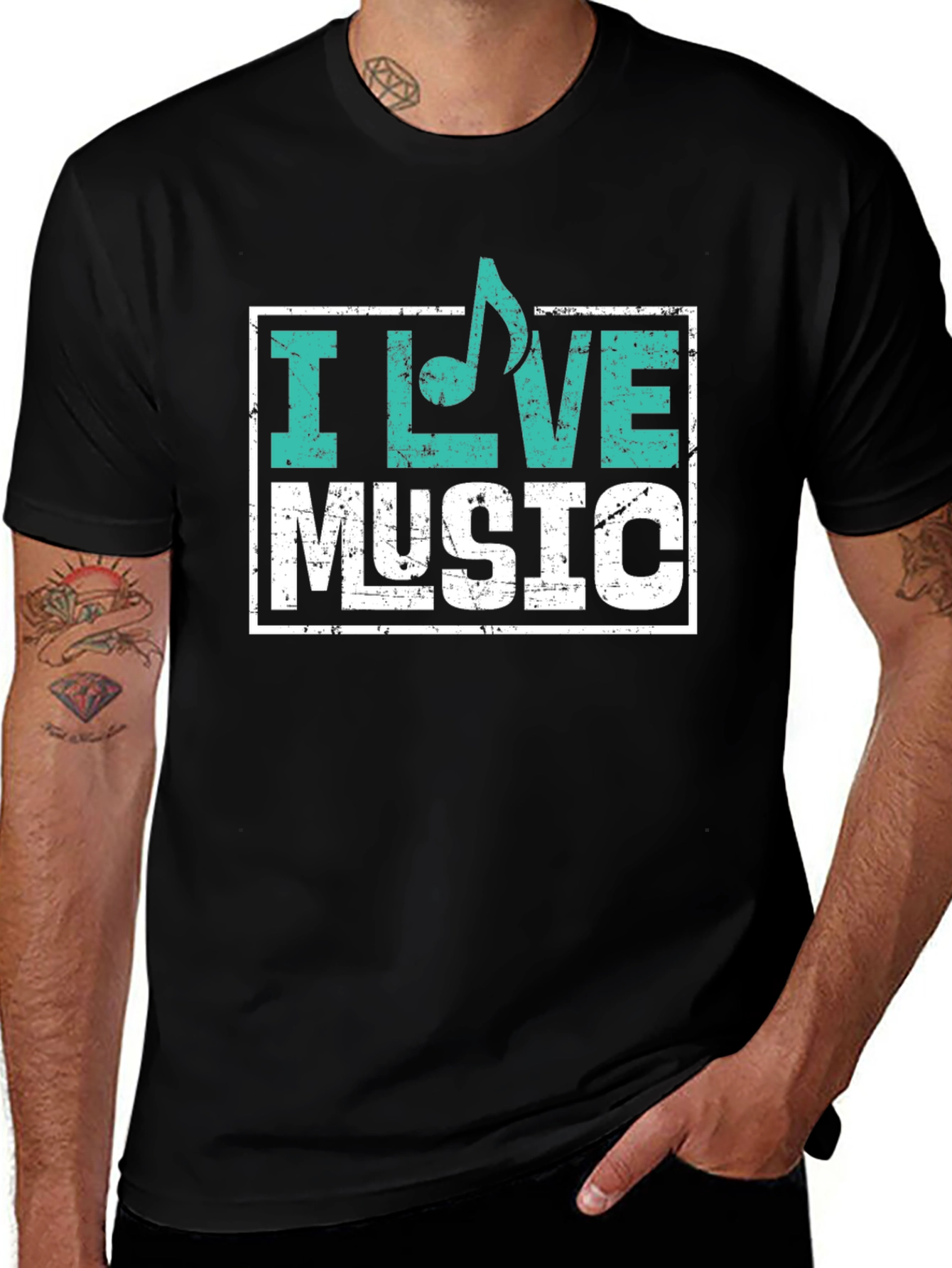 I Love Music Graphic T-Shirt - Black