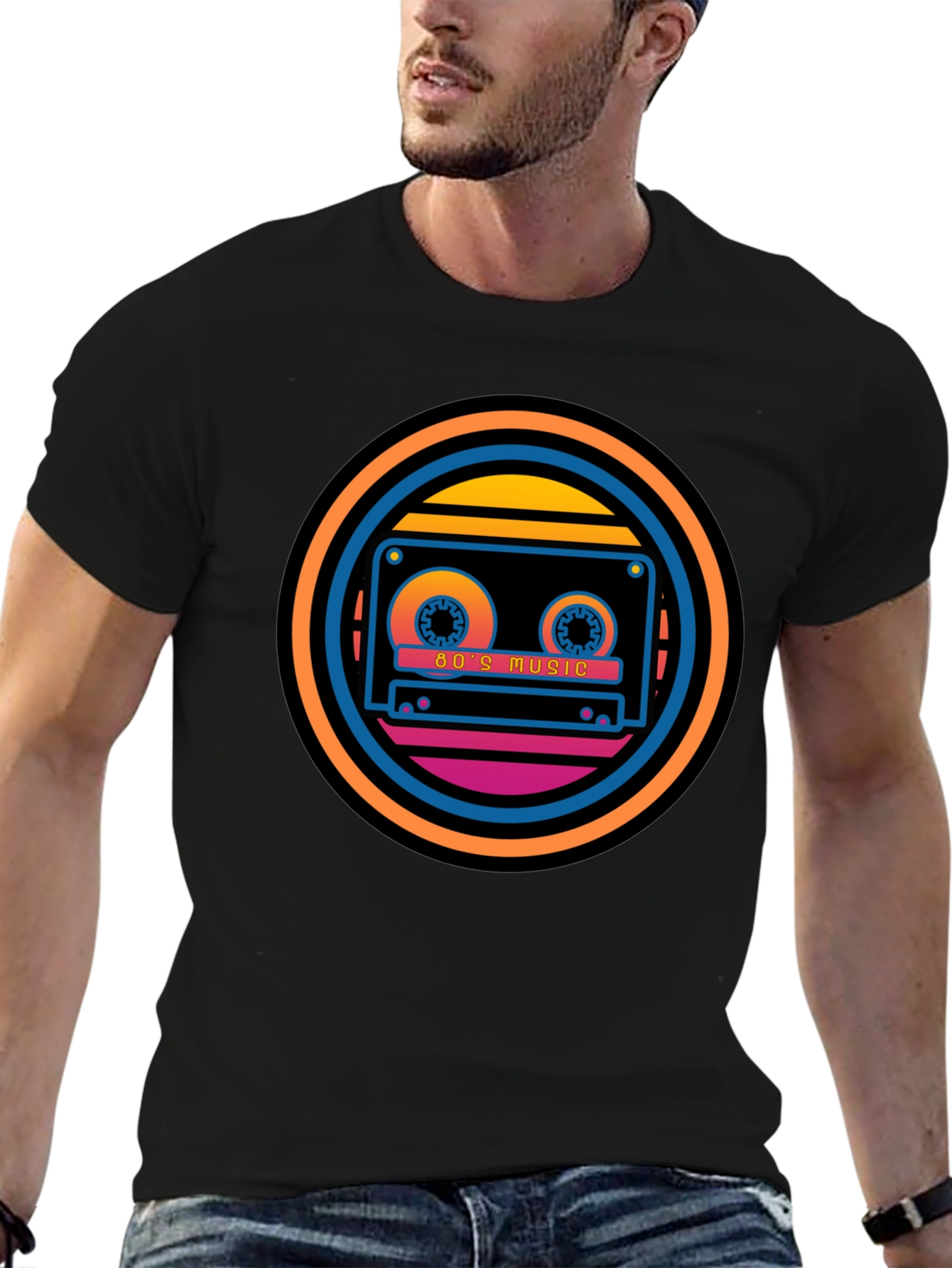 Retro 80s Music Cassette Graphic Tee - Black