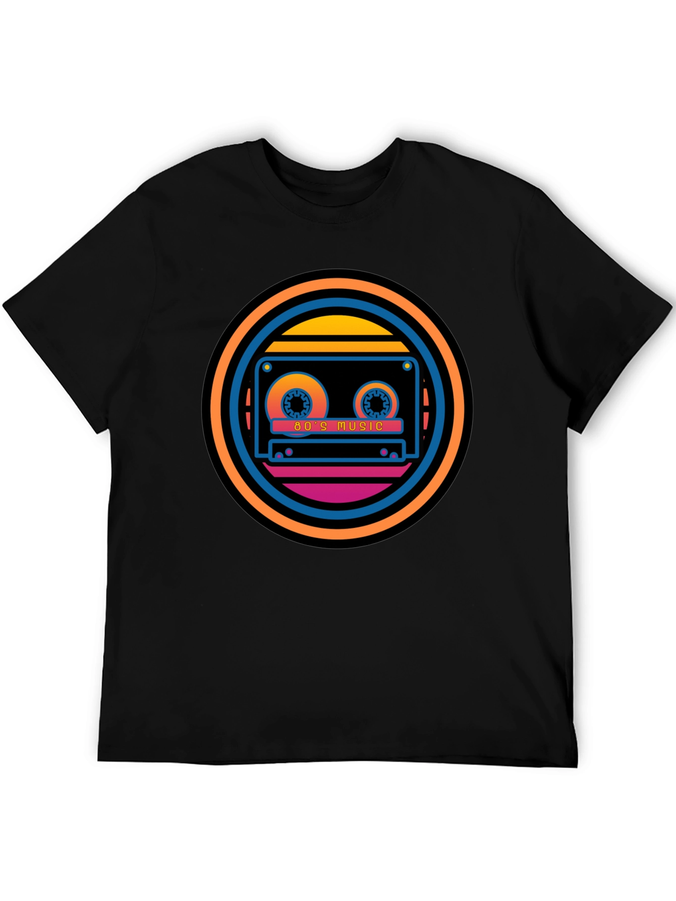 Retro 80s Music Cassette Graphic Tee - Black
