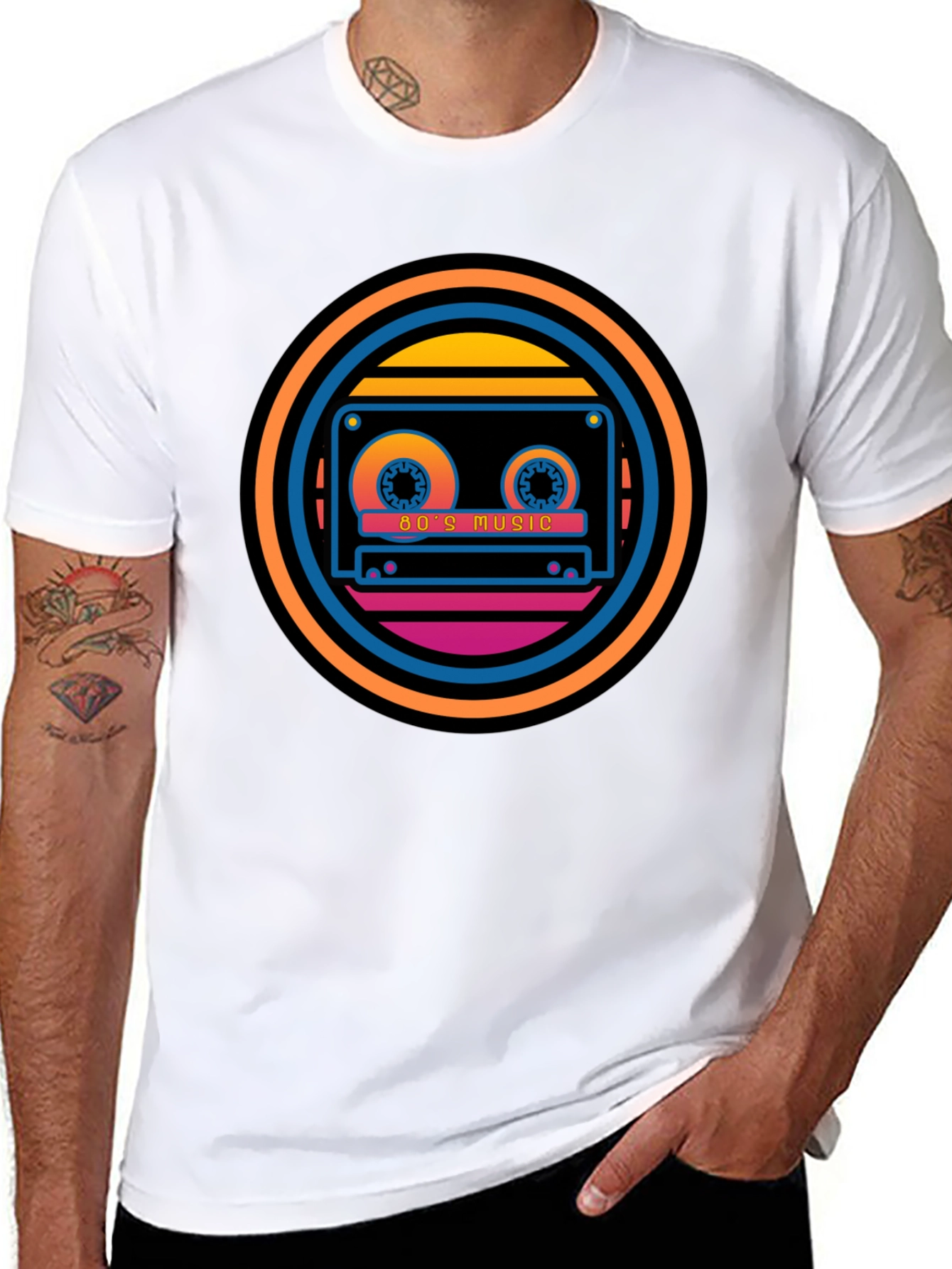 Retro 80s Music Cassette Graphic Tee - Black