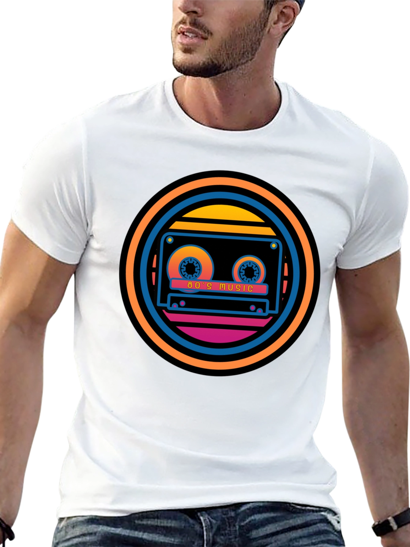 Retro 80s Music Cassette Graphic Tee - Black