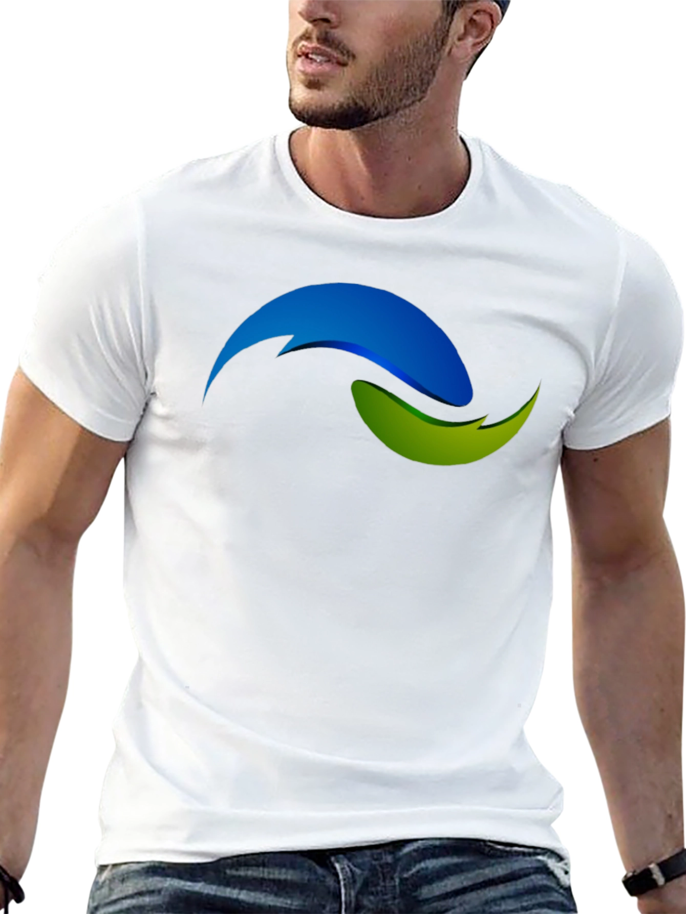 Black T-Shirt with Abstract Blue and Green Design