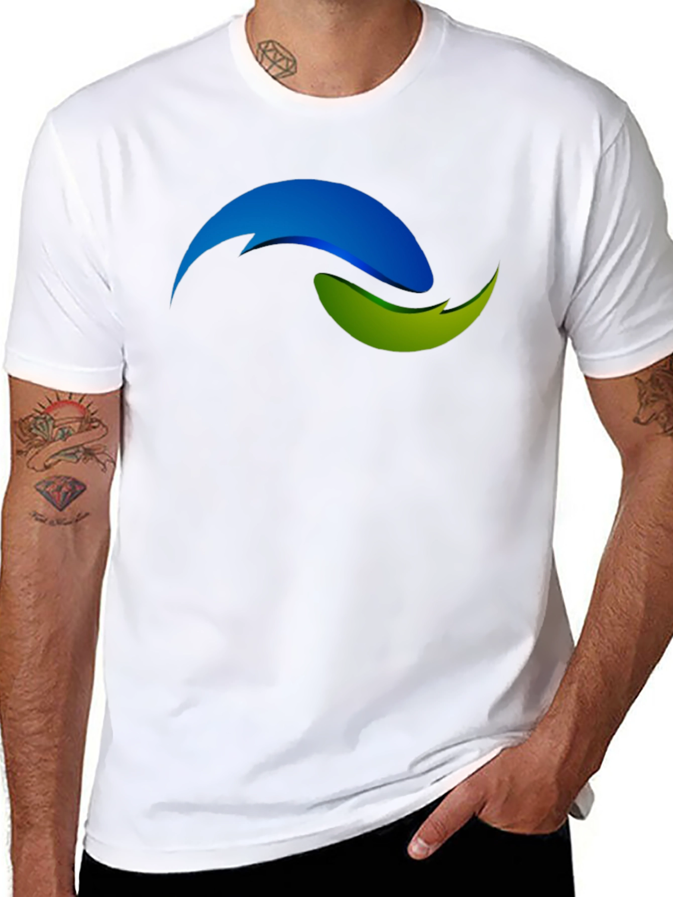 Black T-Shirt with Abstract Blue and Green Design