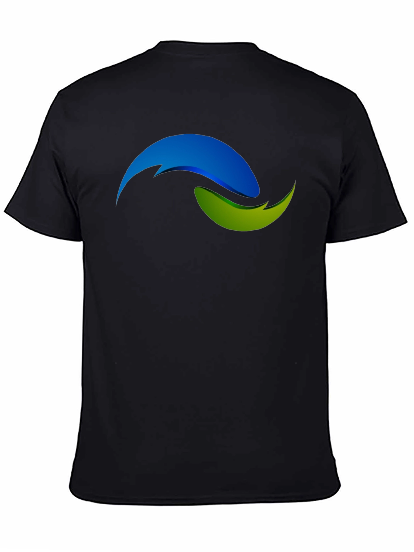 Black T-Shirt with Abstract Blue and Green Design
