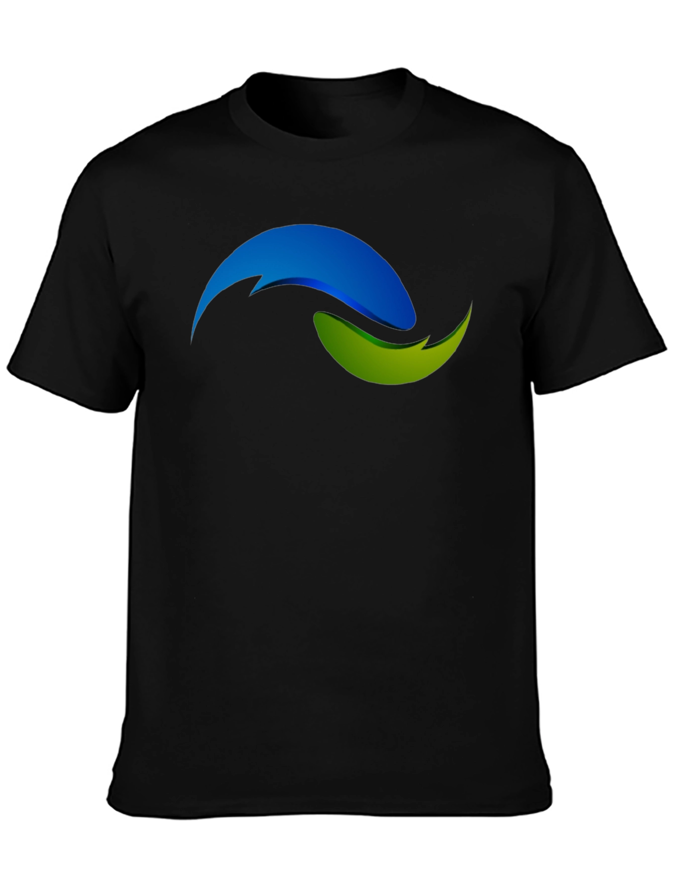 Black T-Shirt with Abstract Blue and Green Design