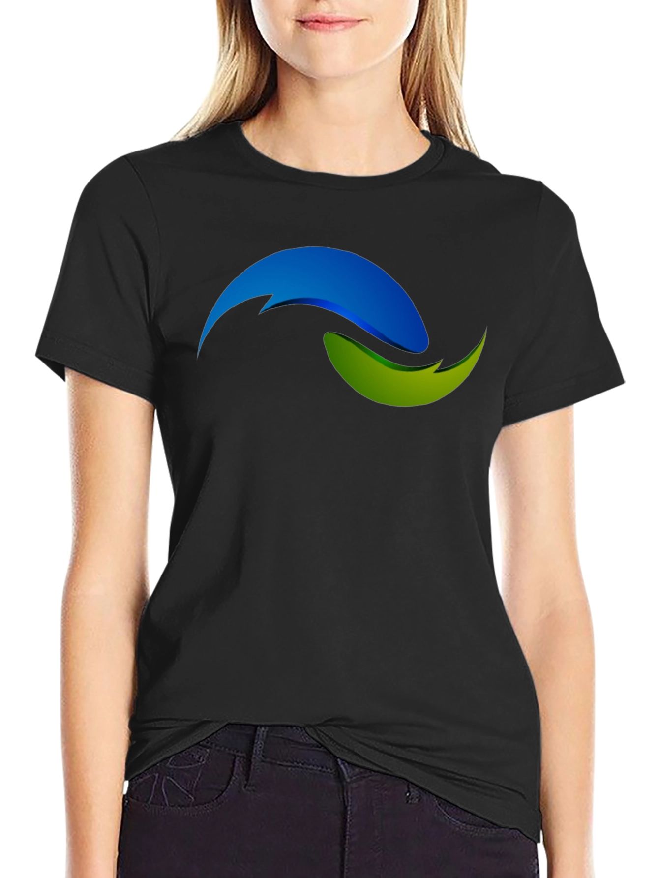 Black T-Shirt with Abstract Blue and Green Design
