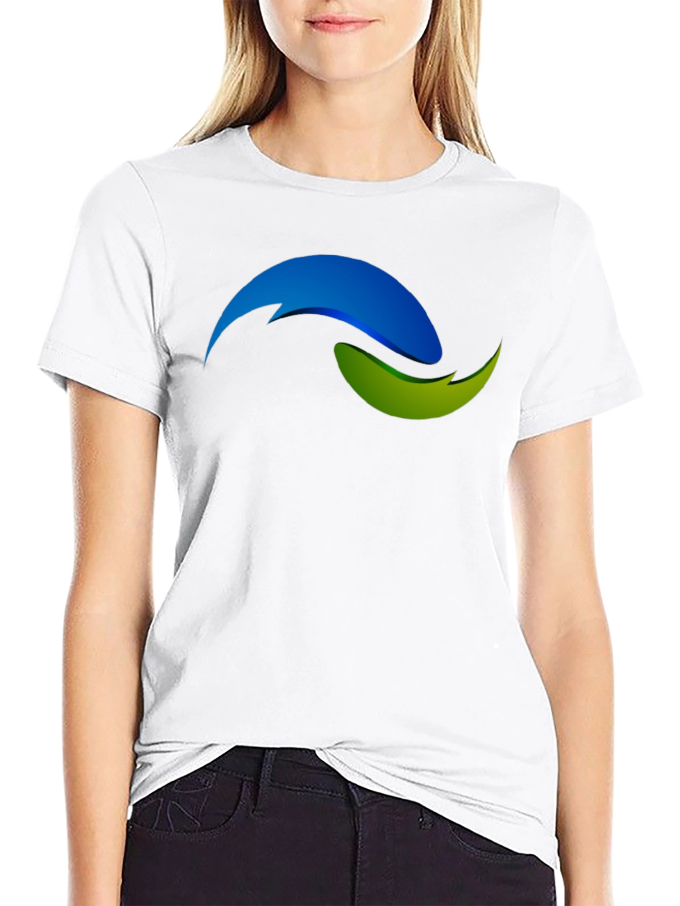 Black T-Shirt with Abstract Blue and Green Design
