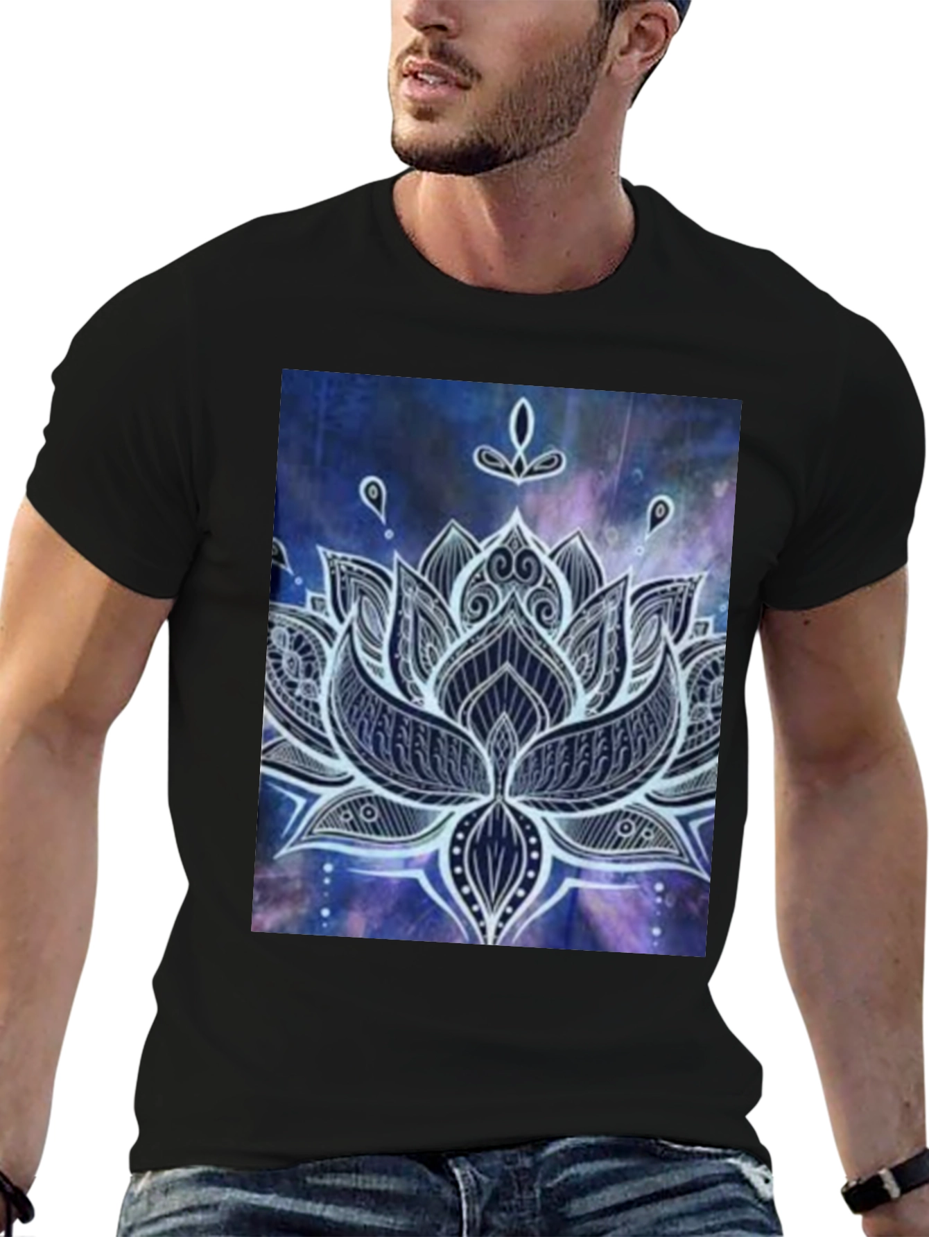 Lotus Mandala Graphic Print Black T-Shirt