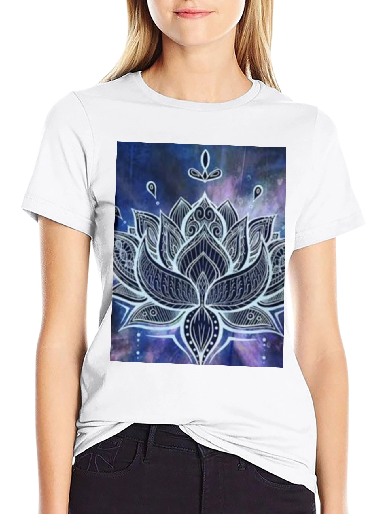 Lotus Mandala Graphic Print Black T-Shirt