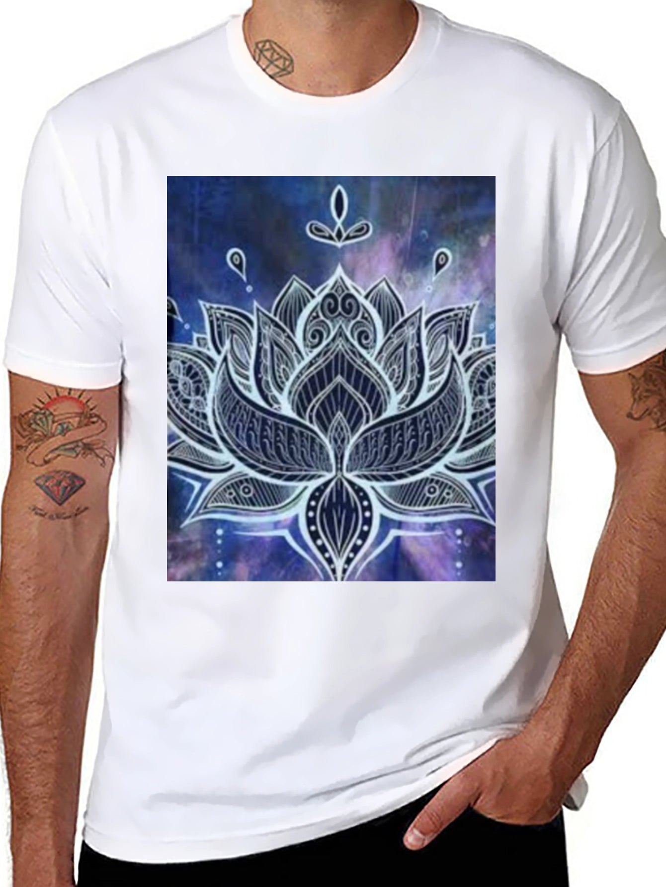Lotus Mandala Graphic Print Black T-Shirt