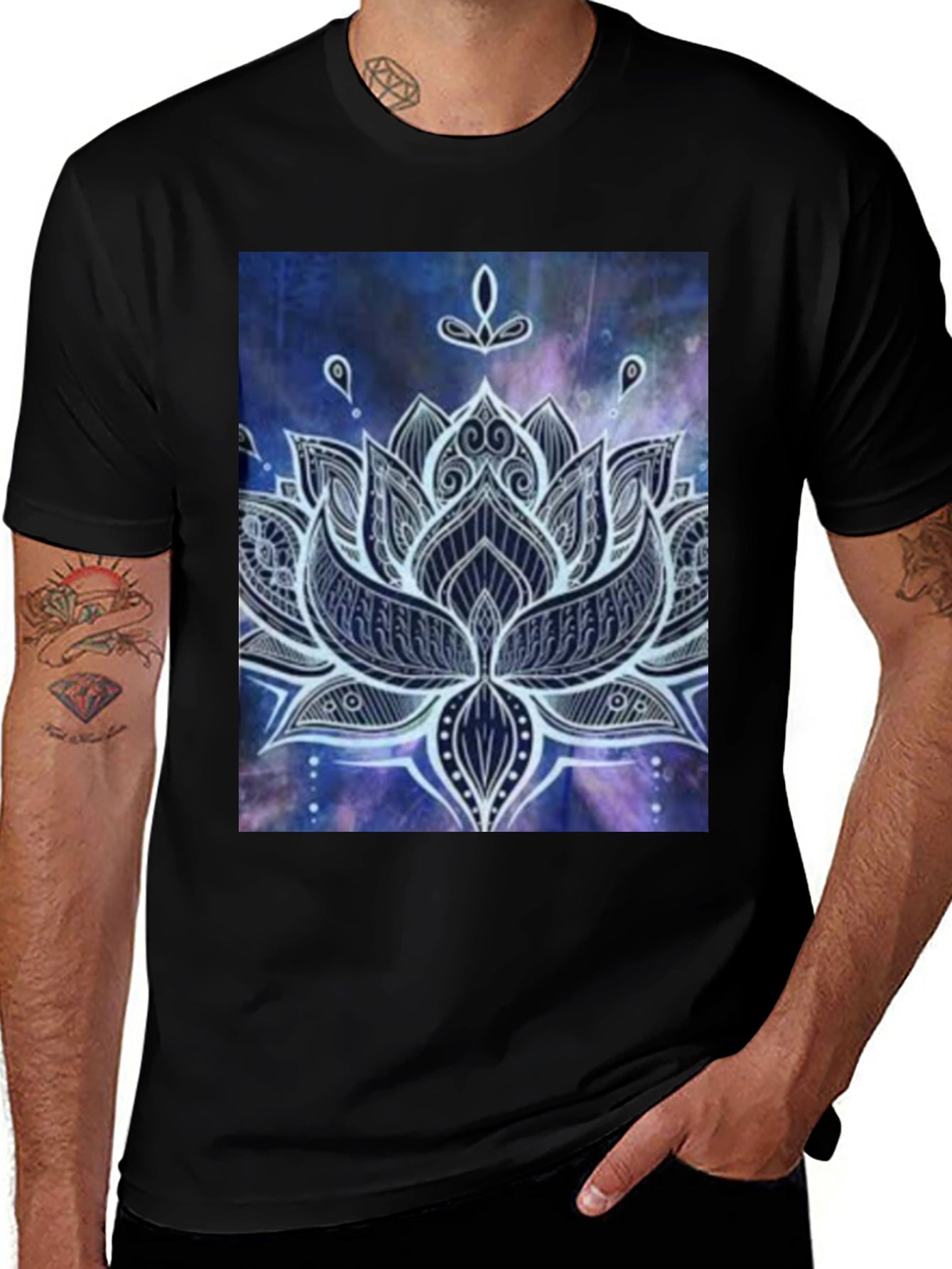 Lotus Mandala Graphic Print Black T-Shirt