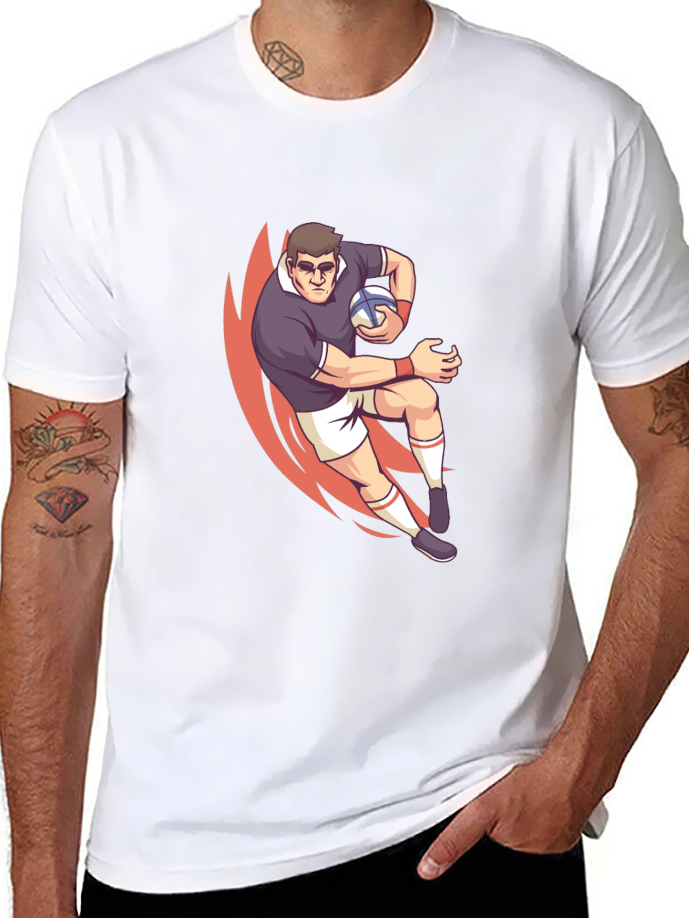 Rugby Player Graphic T-Shirt - Black