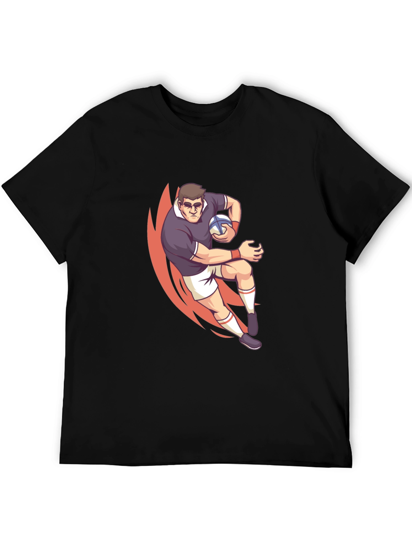 Rugby Player Graphic T-Shirt - Black