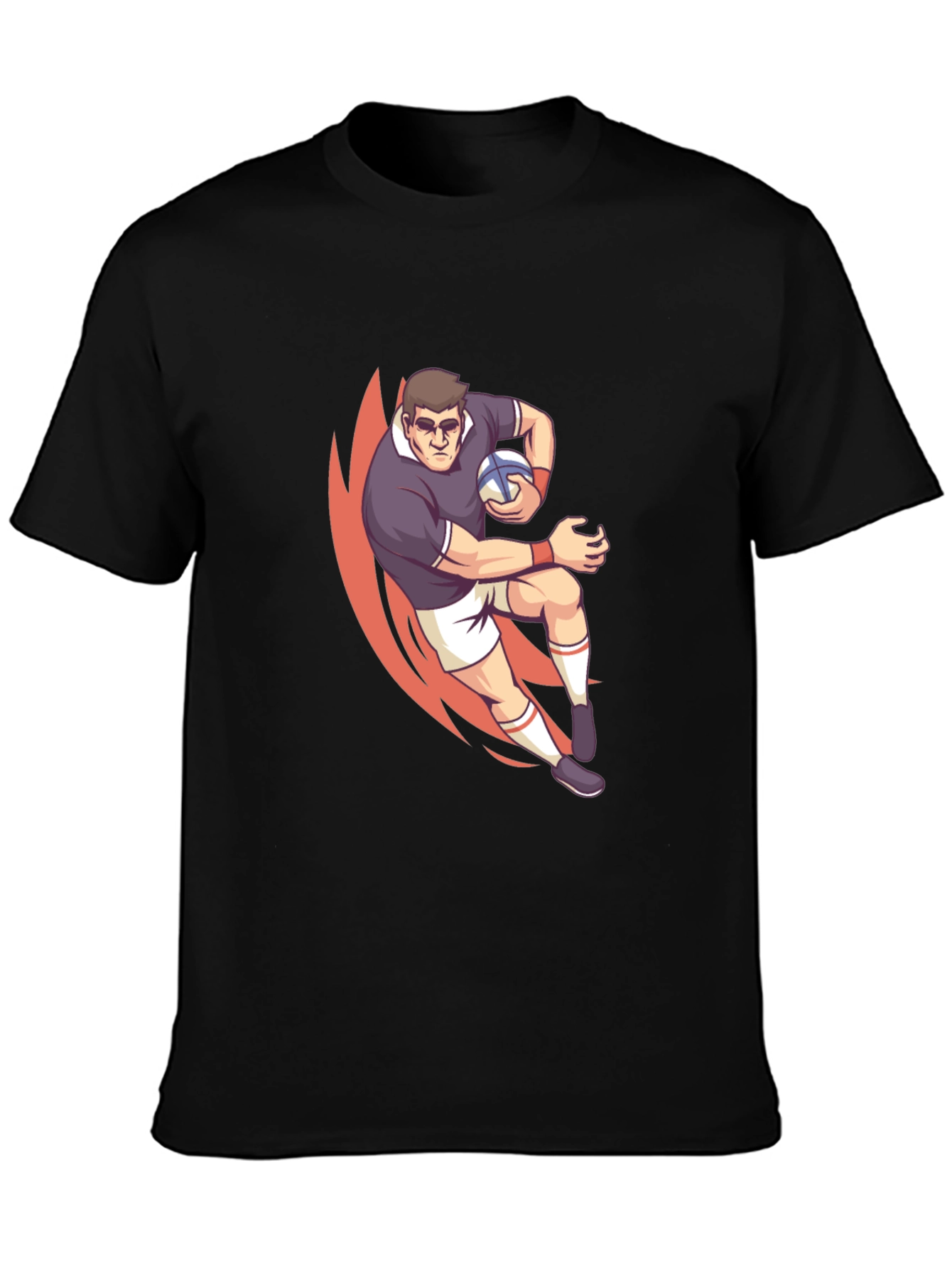 Rugby Player Graphic T-Shirt - Black